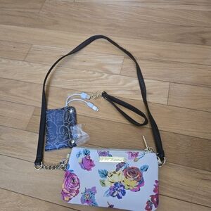 Betsey Johnson Floral Crossbody Bag with Black Strap